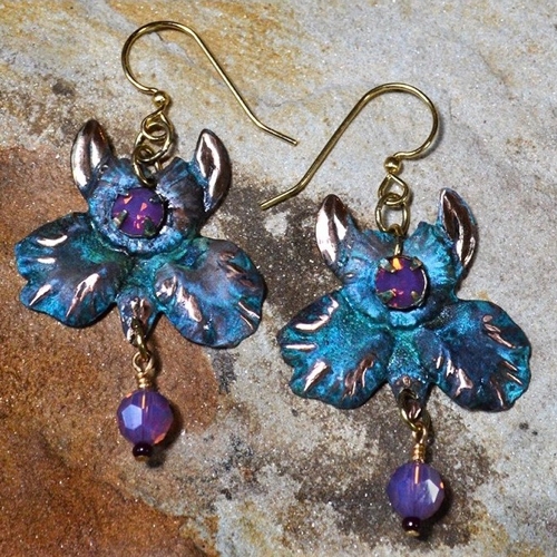 EC-135 Earrings African Orchid Pacific Opal, Swarovski Crystals $70 at Hunter Wolff Gallery